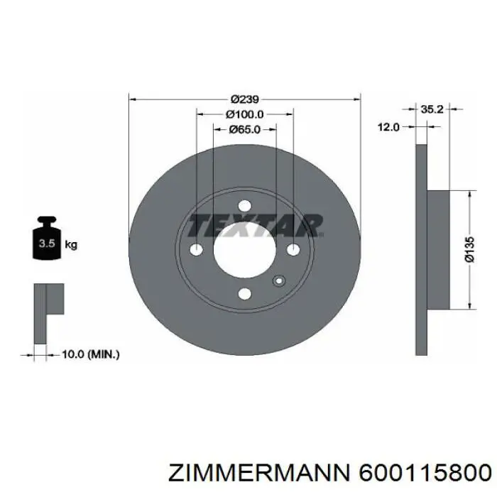 600115800 Zimmermann Диск тормозной передний