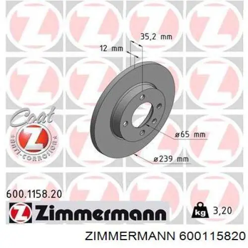 Freno de disco delantero 600115820 Zimmermann