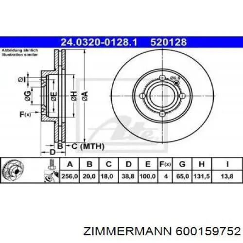 Передний тормозной диск Zimmermann 600159752