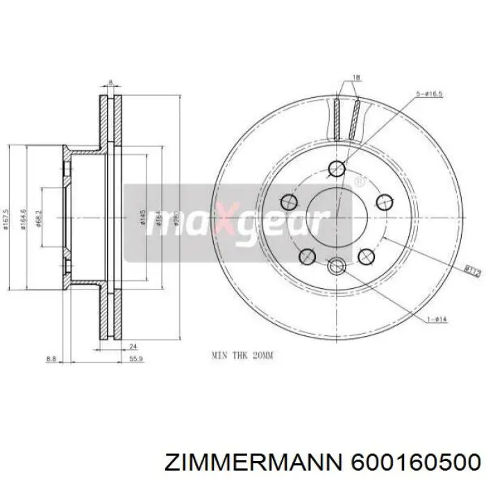 Тормоз дисковый передний Zimmermann 600160500 цена, от 30.86 USD