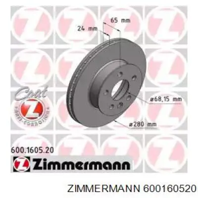 Передние тормозные диски 600160520 Zimmermann