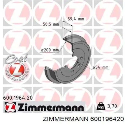 Freno de tambor trasero 600196420 Zimmermann