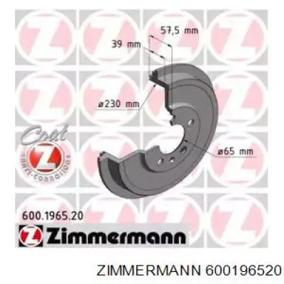 Барабан тормозной задний Zimmermann 600196520 цена, от 56.08 USD