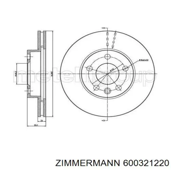 600321220 Zimmermann Диск тормозной передний