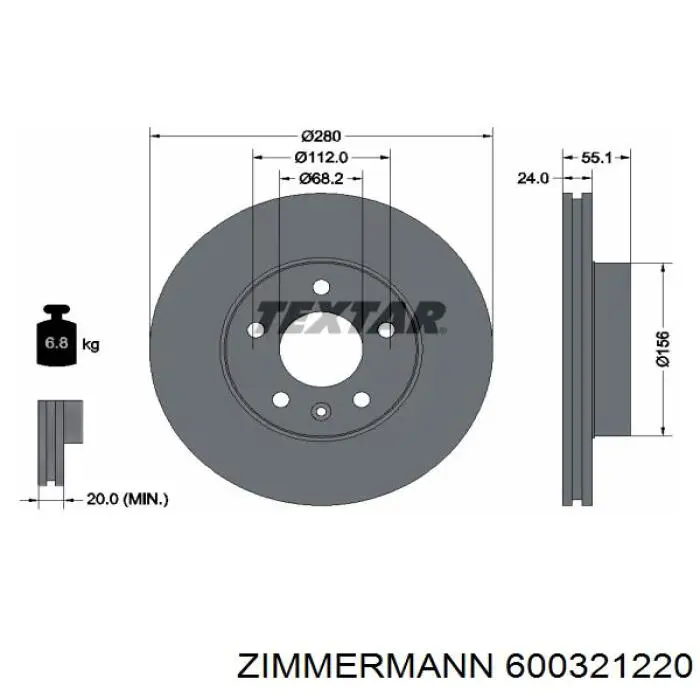 Купить 600321220 Zimmermann Ротор тормозной