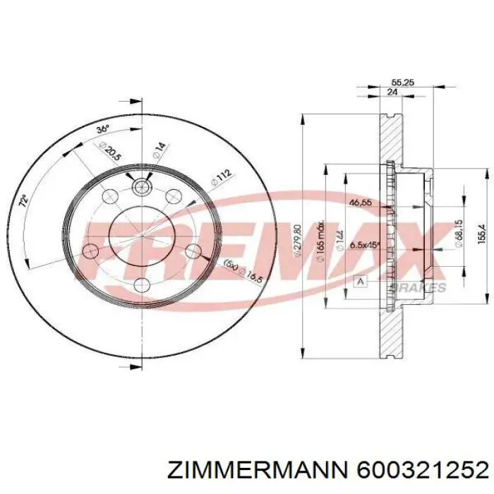 Тормоз дисковый передний Zimmermann 600321252 цена, от 40.65 USD