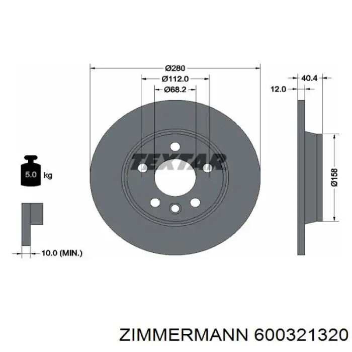 Задний тормозной диск Zimmermann 600321320 цена, от 32.41 USD