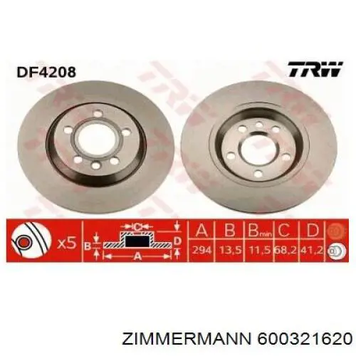 Задний тормозной диск Zimmermann 600321620 цена, от 31.63 USD