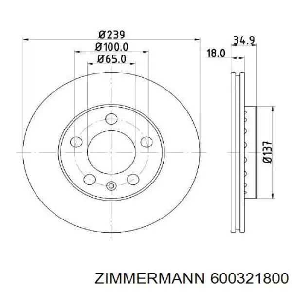 600321800 Zimmermann Диск тормозной передний