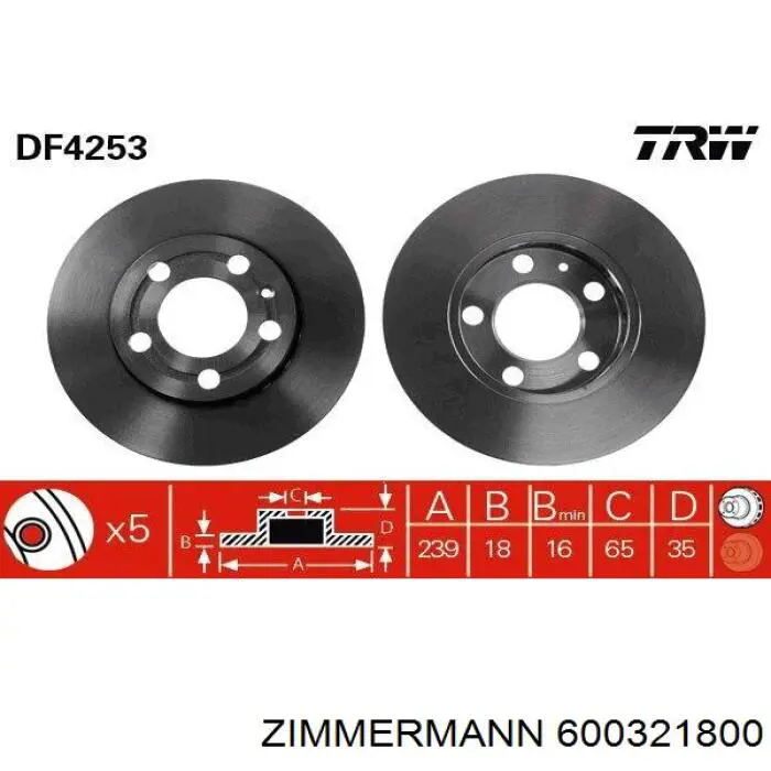 600321800 Zimmermann Диск тормозной передний