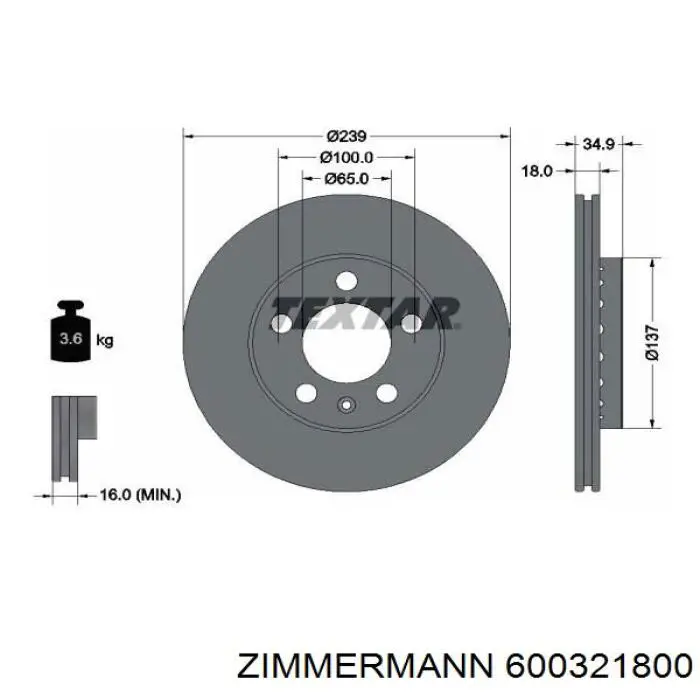 Тормоз дисковый передний Zimmermann 600321800 цена, от 22.27 USD