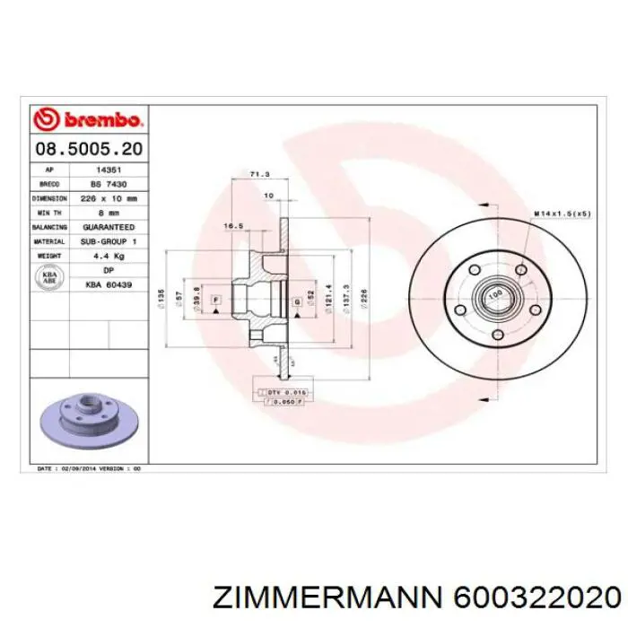 Задний тормозной диск Zimmermann 600322020 цена, от 29.56 USD