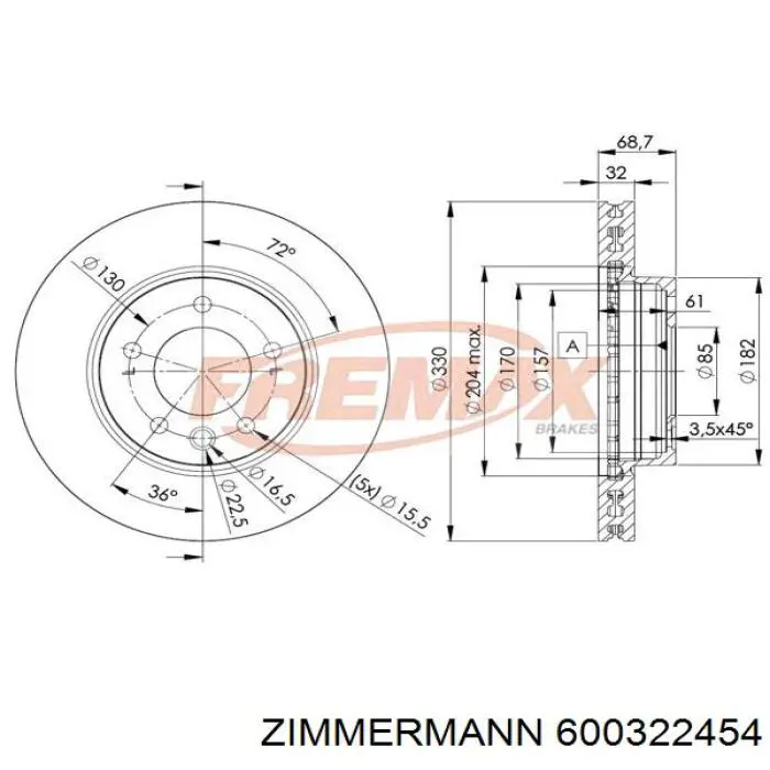 Передний тормозной диск Zimmermann 600322454