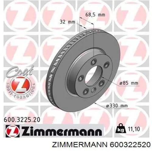 Тормоз дисковый передний Zimmermann 600322520 цена, от 90.08 USD