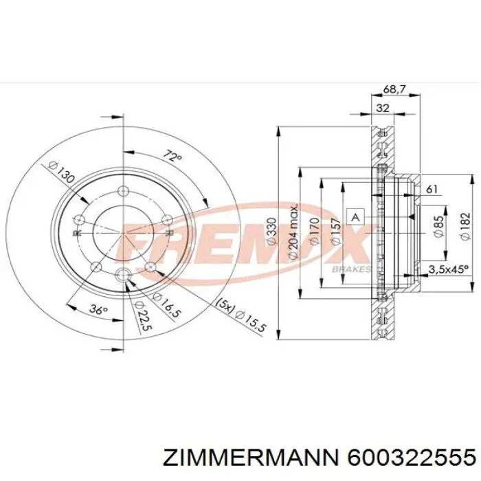 Передние тормозные диски 600322555 Zimmermann