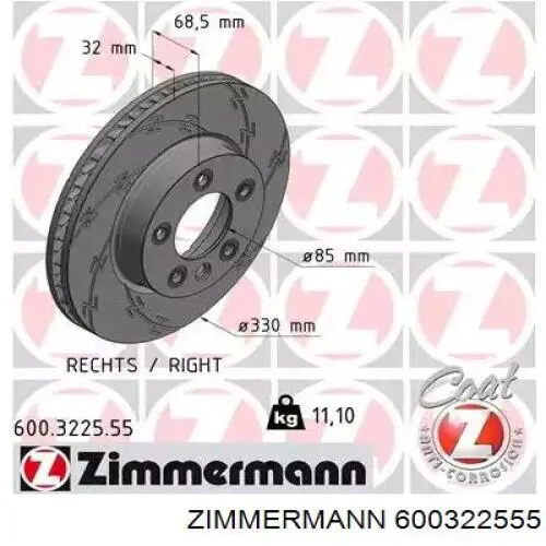 600.3225.55 Zimmermann disco do freio dianteiro