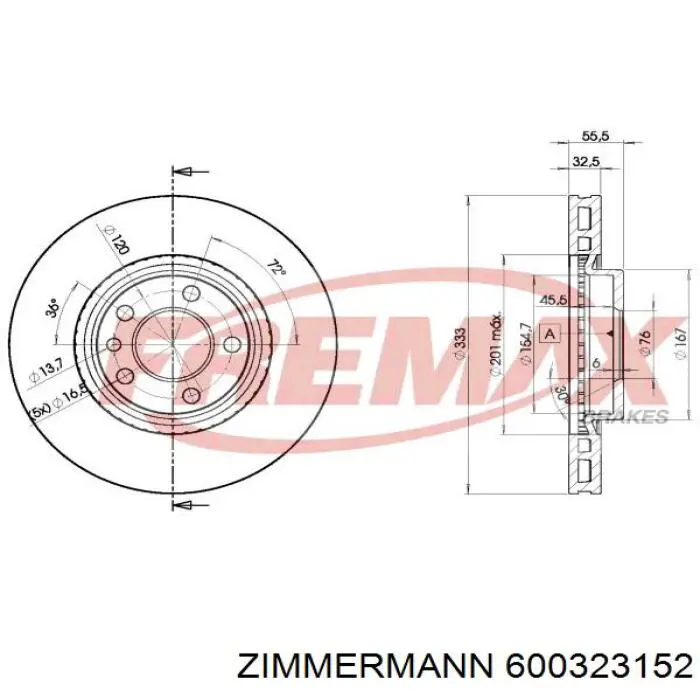 Передний тормозной диск Zimmermann 600323152