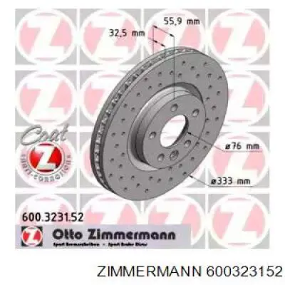 Тормоз дисковый передний Zimmermann 600323152 цена, от 65.30 USD