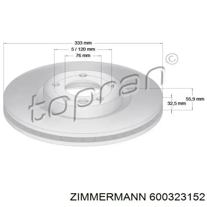 600323152 Zimmermann диск тормозной передний