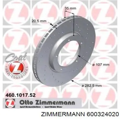 Купить 600324020 Zimmermann Диск тормозной задний