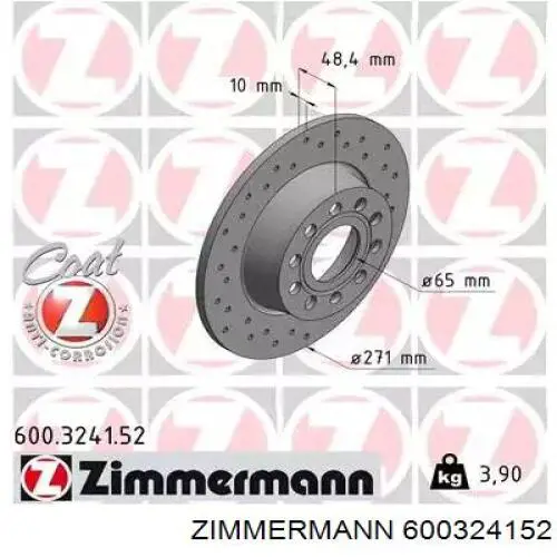 600.3241.52 Zimmermann диск тормозной задний