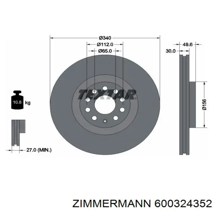 Тормоз дисковый передний Zimmermann 600324352 цена, от 123.72 USD