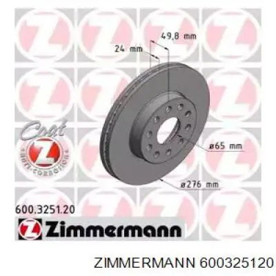 Тормоз дисковый передний Zimmermann 600325120 цена, от 56.27 USD