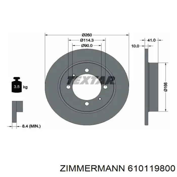 610119800 Zimmermann диск тормозной задний