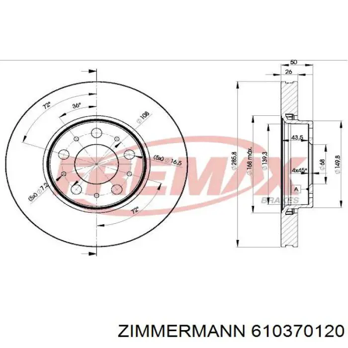Передний тормозной диск Zimmermann 610370120