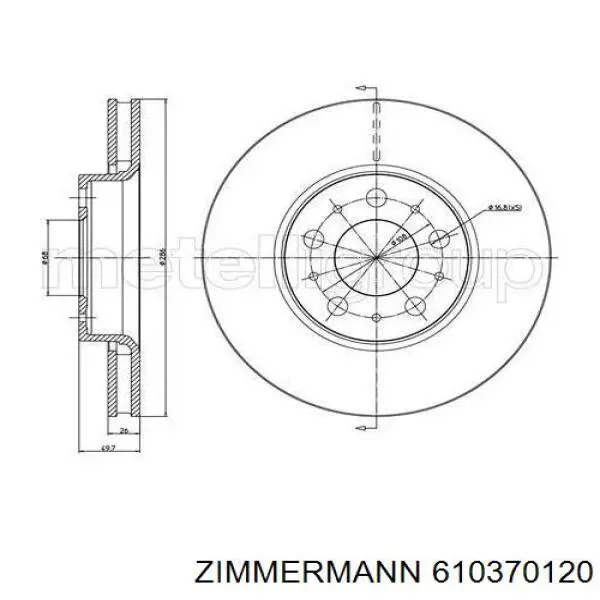 Тормоз дисковый передний Zimmermann 610370120 цена, от 47.32 USD