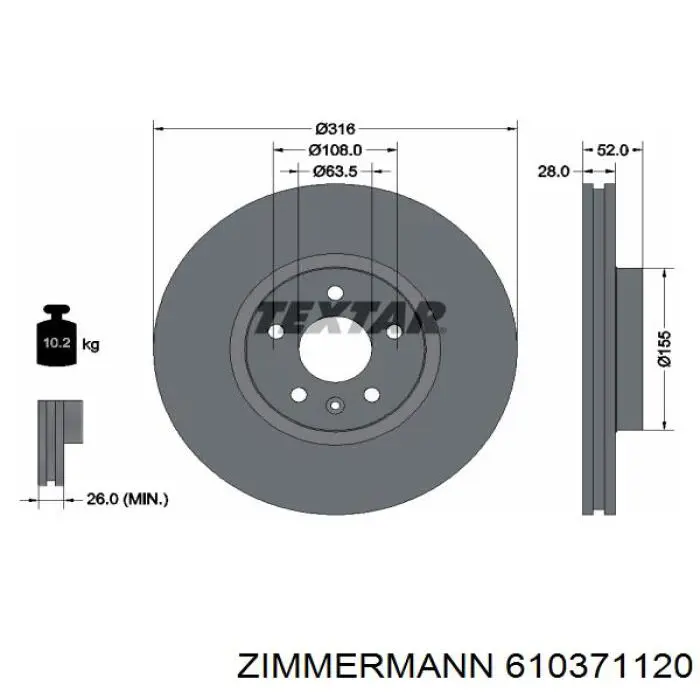 Купить 610371120 Zimmermann Ротор тормозной