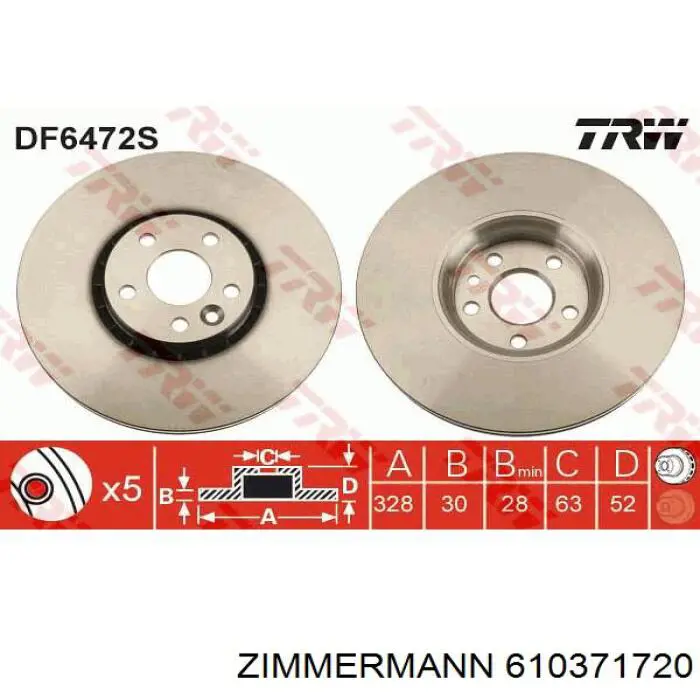 Тормоз дисковый передний Zimmermann 610371720 цена, от 98.71 USD