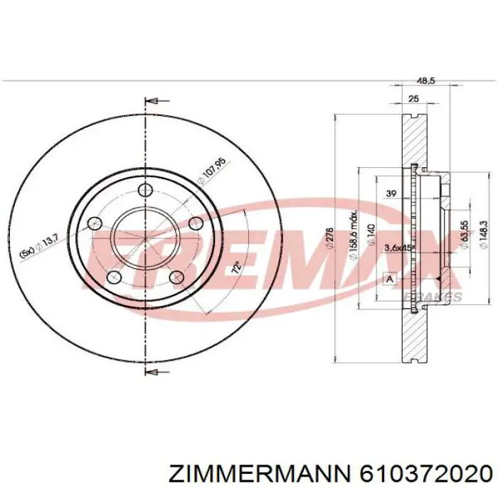 Тормоз дисковый передний Zimmermann 610372020 цена, от 58.40 USD
