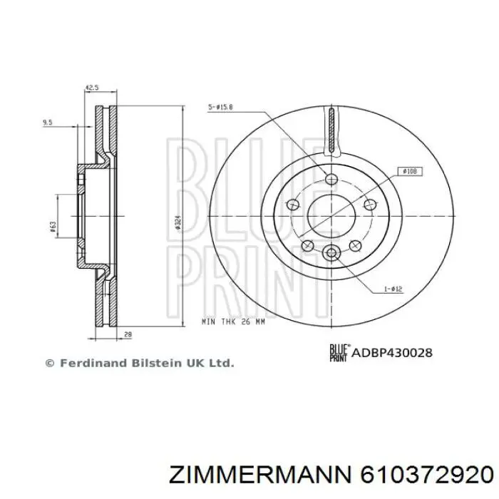 Тормоз дисковый передний Zimmermann 610372920 цена, от 91.28 USD