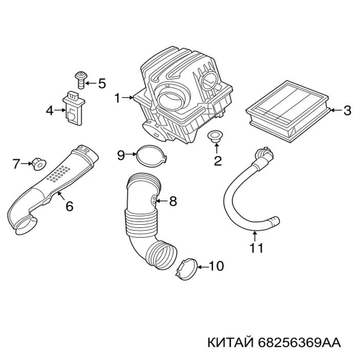 Патрубок воздушный, вход воздушного фильтра K68256369AA Fiat/Alfa/Lancia