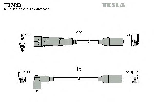 T038B Tesla fios de alta voltagem, kit