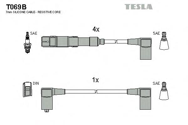 T069B Tesla fios de alta voltagem, kit