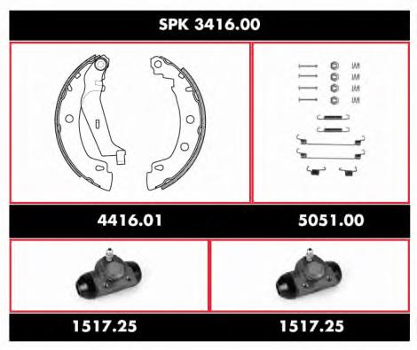 SPK341600 Woking sapatas do freio traseiras de tambor, montadas com cilindros, kit