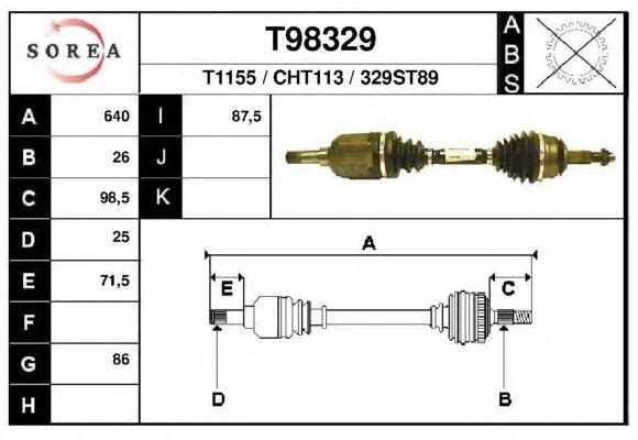 Полуось (привод) передняя левая T98329 EAI