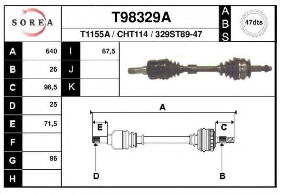 Полуось (привод) передняя левая T98329A EAI