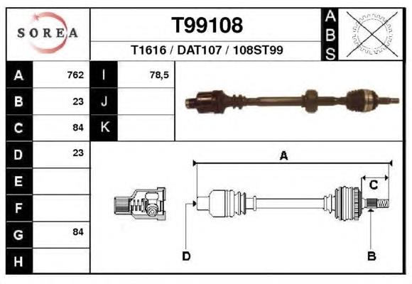 Полуось (привод) передняя правая T99108 EAI