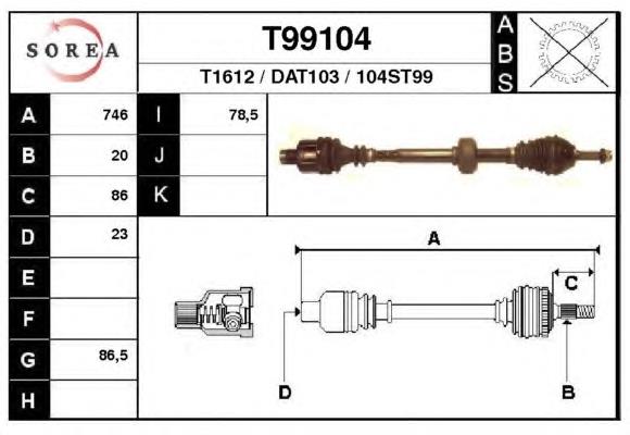 T99104 EAI semieixo (acionador dianteiro direito)