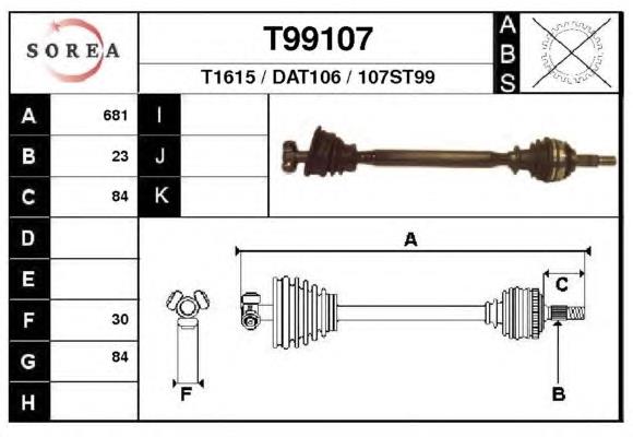 T99107 EAI semieixo (acionador dianteiro esquerdo)