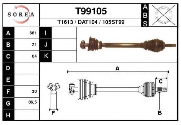 T99105 EAI semieixo (acionador dianteiro esquerdo)
