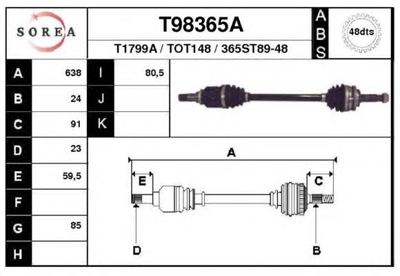 Полуось (привод) передняя левая T98365A EAI