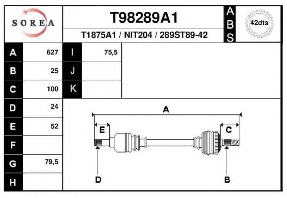 Левая полуось T98289A1 EAI