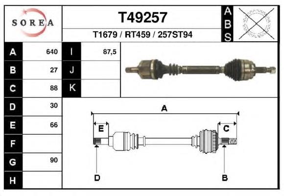 Полуось (привод) передняя левая T49257 EAI