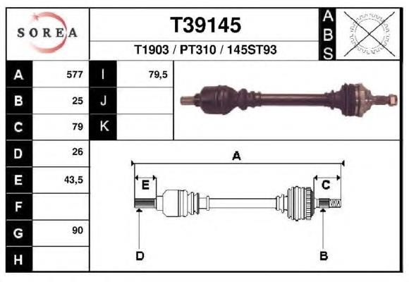 Привод передний левый EAI T39145 цена, от 84.72 USD