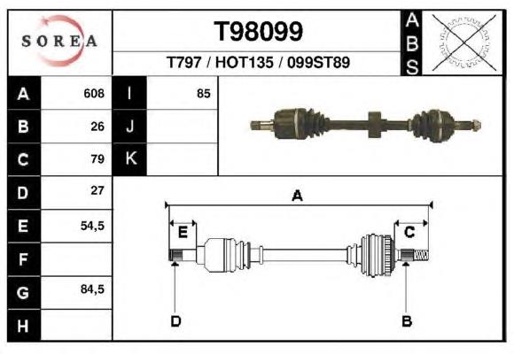 Полуось (привод) передняя правая T98099 EAI