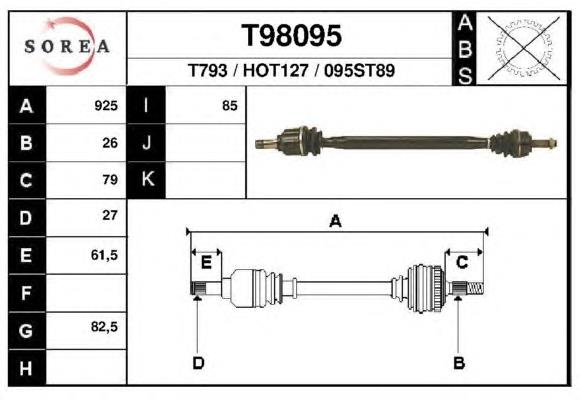 Полуось (привод) передняя левая T98095 EAI